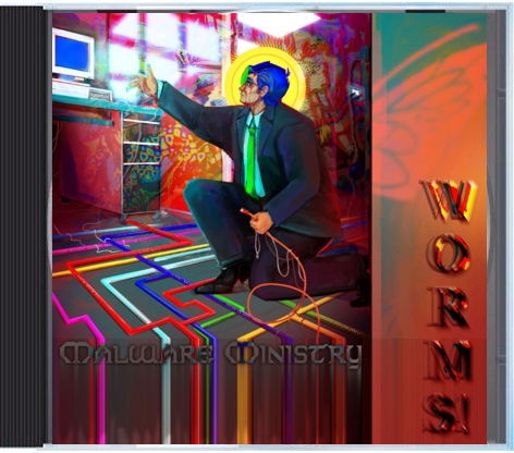 Microsoft Sam on the cover of Worms! by The Malware Ministry